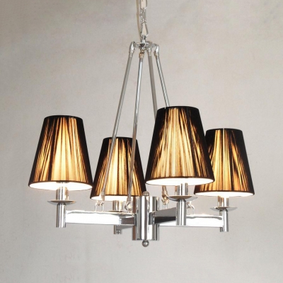 4 Lights Tapered Shade Chandelier Traditional Metal Pendant Light in Chrome for Bedroom