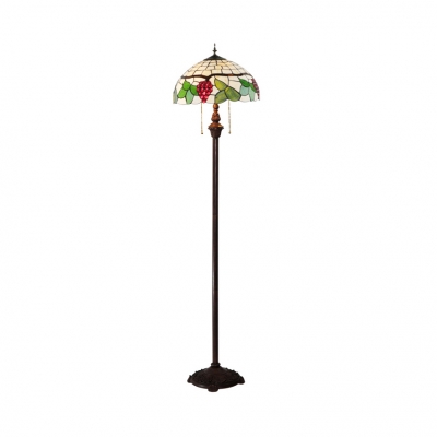 Stained Glass Grape Floor Lamp 2 Lights Tiffany Rustic Floor Light with Pull for Bedroom