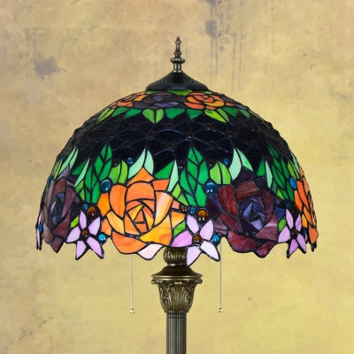 Colorful Blossom Floor Lamp 2 Lights Rustic Stylish Glass Floor Light in Beige/Black for Restaurant