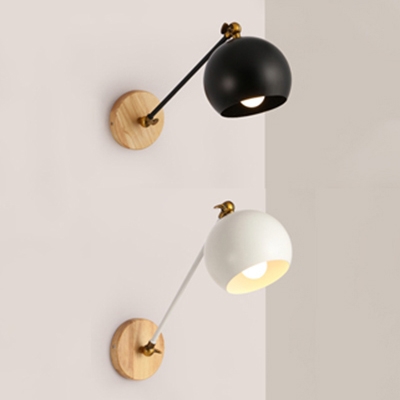 Macaron Style Globe Wall Light Rotatable 1 Light Iron Wall Sconce in Black/White for Study Room