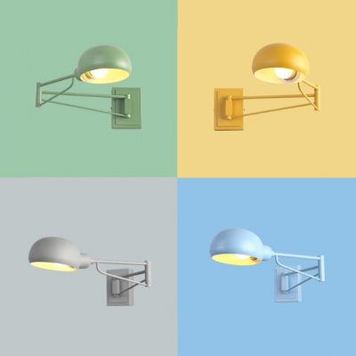 Macaron Loft Extendable Wall Light Dome Shape 1 Light Metal Wall Lamp in Blue/Gray/Green/Yellow for Teen