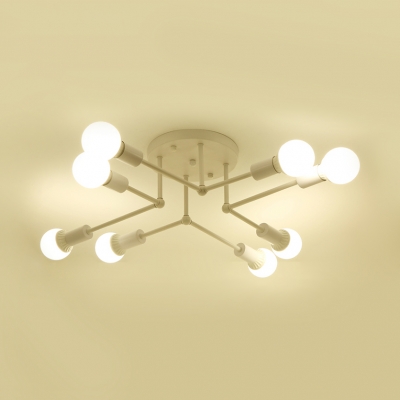 Black/Gold/White Snowflake Semi Flushmount Light 6/8 Bulbs Contemporary Metal Ceiling Lamp for Living Room
