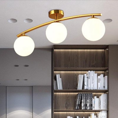 3/4/5 Lights Semi Flush Ceiling Light Modern Milk Glass LED Ceiling Fixture in Gold for Study Room