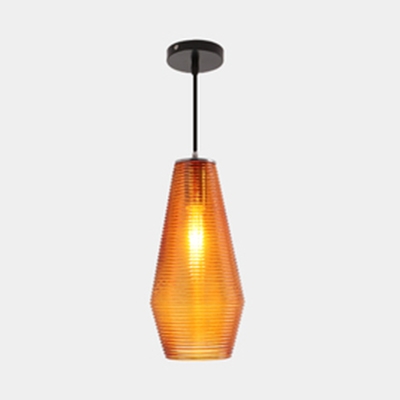 Ridged Cloth Shop Pendant Lamp Amber/Clear/Green/Smoke Glass 1 Bulb Modern Style Ceiling Light