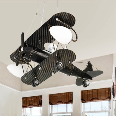 Airplane Boy Bedroom Pendant Lamp Metal Glass 3/5 Heads Antique Style LED Ceiling Light