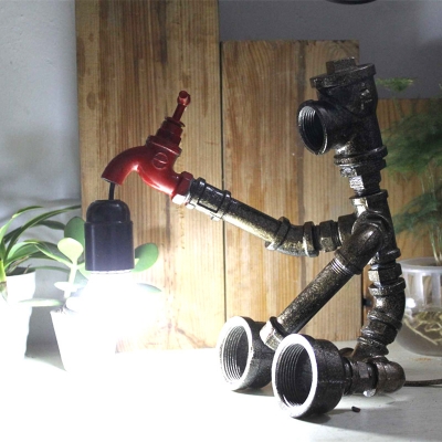 Antique Bronze/Silver Table Lamp Robot 1 Head Metal Desk Light with Faucet for Child Bedroom