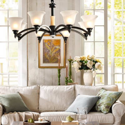 Bell Shade Study Room Pendant Light Frosted Glass 3/6/8 Lights Vintage Style Chandelier in White