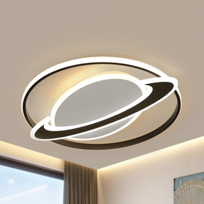 Black/Blue Planet Ceiling Mount Light Modern Acrylic LED Ceiling Fixture in Warm/White for Boys Bedroom
