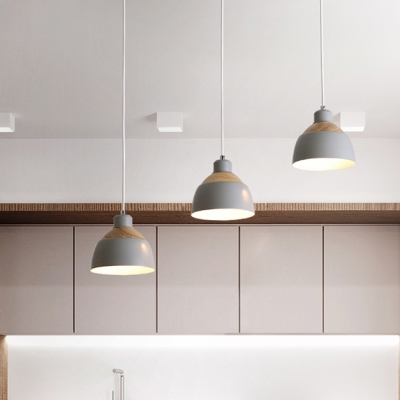 Black/Gray/White Bowl Pendant Light 3 Lights Nordic Style Wood & Metal Island Lamp for Hotel