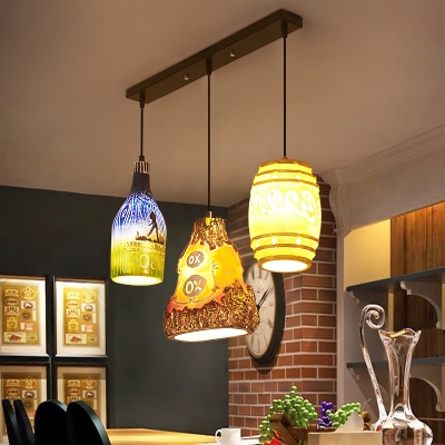 Bottle/Barrel & Bottle Pendant Lamp Resin 3 Lights Creative Ceiling Light for Bar Restaurant