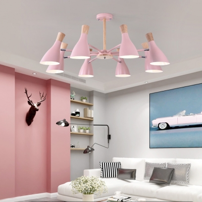 Bottle Girls Bedroom Chandelier Wood 3/6/8 Lights Nordic Style LED Hanging Lamp in Pink
