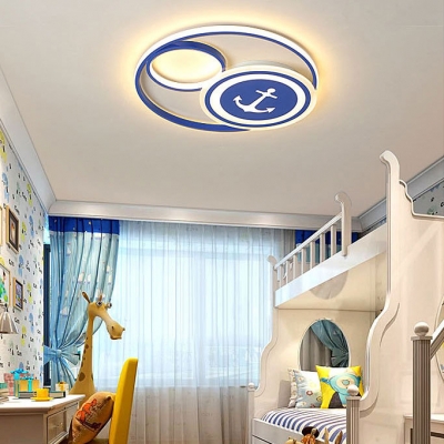 Boys Bedroom Anchor LED Flushmount Light Acrylic Nautical Stepless Dimming/Third Gear/White Lighting Ceiling Lamp