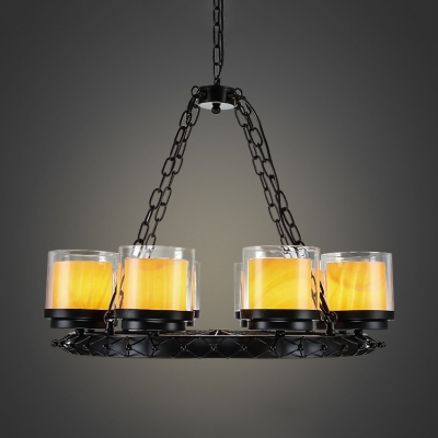Candle Restaurant Suspension Light Metal 8 Lights Industrial Chandelier with Wheel in Black