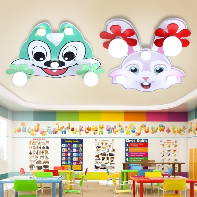 Cartoon Cute Animal LED Flush Mount Light Wood Ceiling Light for Nursing Room Bedroom