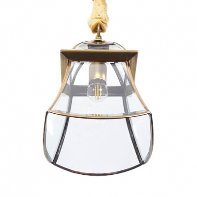Clear Glass Bell Pendant Light Dining Room 1 Light Traditional Style Ceiling Light in Brass