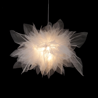 Creative White Pendant Light Flower Shape 1 Light Fabric Hanging Light for Girl Bedroom Cloth Shop