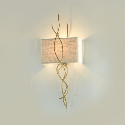 Creative White Rectangle Shade Sconce Light Fabric and Metal 1 Light Gold/Silver Light Fixture for Hallway