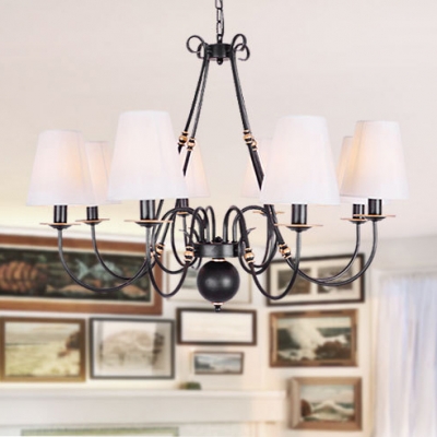 Dining Room Tapered Shade Chandelier Metal 8 Lights Classic Style Black Pendant Light