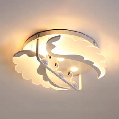 Flamingo Shape LED Flush Light Creative Metal White Ceiling Fixture in Warm/White for Bedroom