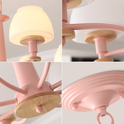 Frosted Glass Urn Chandelier 6 Lights Macaron Hanging Light in Green/Pink/Yellow for Kid Bedroom
