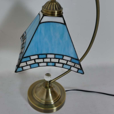 Glass Craftsman Desk Light Study Room 1 Head Vintage Tiffany Table Light in Blue with Plug-In Cord