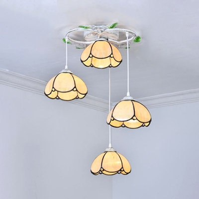 Glass Dome Shade Pendant Light Living Room Hotel 4 Heads Tiffany Stylish Ceiling Lamp with 5 Designs for Option