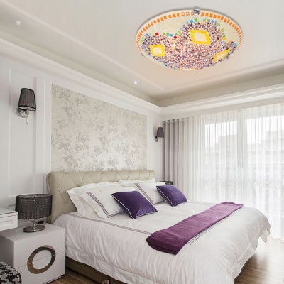 Glass Domed Shade Ceiling Light 16 Inch Mosaic Multi-Color Flush Light for Kid Bedroom