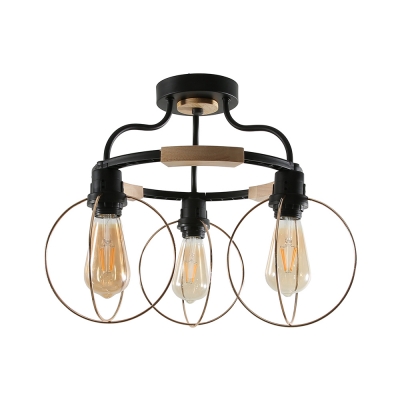 Glass Edison Bulb Semi Flush Light Restaurant 3/5/8 Lights American Rustic Ceiling Lamp in Black