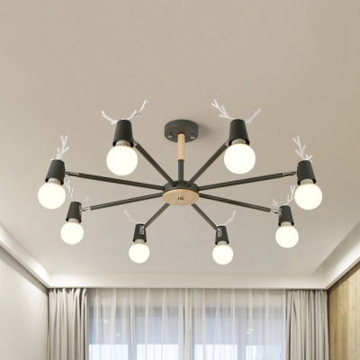 Glass Open Bulb Chandelier with Antlers Living Room 8 Lights Nordic Style Macaron Colored Pendant Light