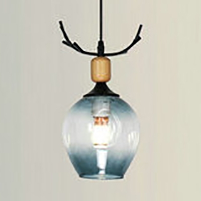 Globe Child Bedroom Ceiling Lamp Amber/Clear/Smoke Gray Glass 1 Light Simple Style Pendant Light with Antlers