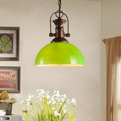 Vintage Stylish Green Pendant Light Dome Shade 1 Head Glass Suspension Light for Factory