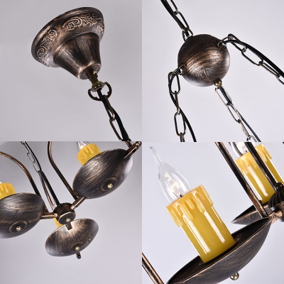Metal Resin Candle Chandelier Restaurant Cafe 3 Lights Vintage Style Hanging Light in Aged Brass