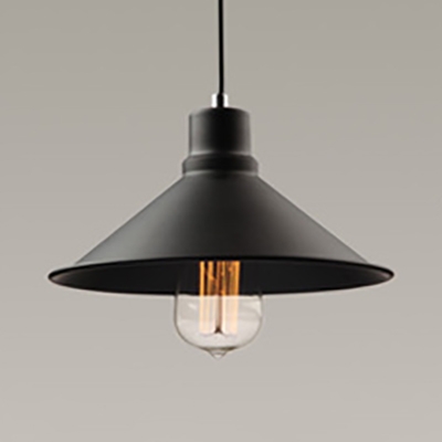 Metal Conical Shade Suspension Light with Adjustable Cord Hallway 1 Head Antique Pendant Light in Black