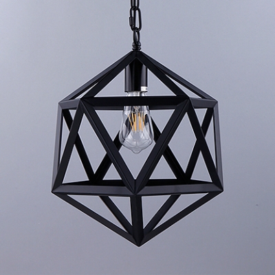 1 Head Cage Pendant Lamp Industrial Metal Height Adjustable Hanging Light in Black for Restaurant