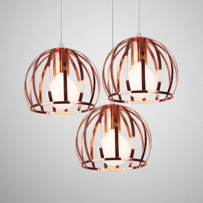 Industrial Globe Cage Pendant Lamp Metal 3 Heads Rose Gold Ceiling For Kitchen Bedroom Beautifulhalo Com - Rose Gold Kitchen Ceiling Lights