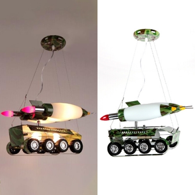 Little Tank Chandelier Metal Creative Camouflage Hanging Light for Boy Bedroom