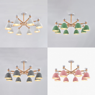 Living Room Dome Chandelier Metal 8 Lights Simple Style White/Gray/Green/Pink Ceiling Lamp