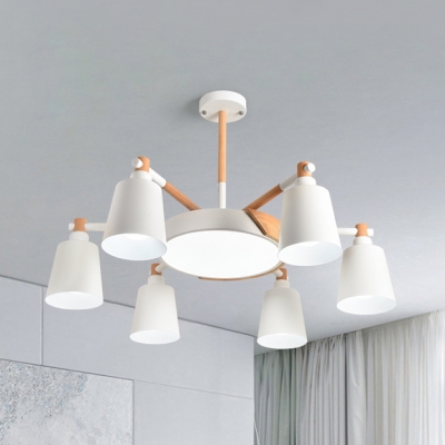 Metal Bucket Round Chandelier 7 Lights Contemporary Hanging Lamp in White for Hotel