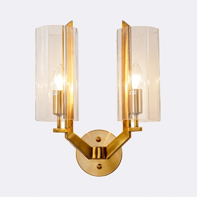 Metal Candle Wall Sconce Stair with Cylinder Shade 1/2 Lights Traditional Wall Light in Brass