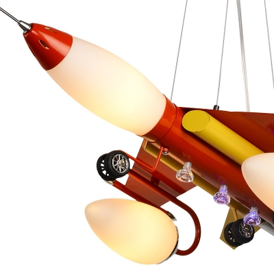 Metal Cartoon Airplane Pendant Light 5 Lights Creative LED Hanging Light in Red for Boy Bedroom
