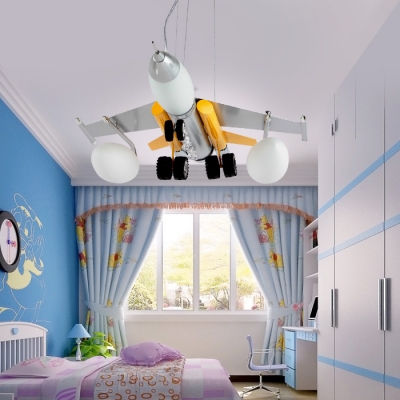Metal Fighter Aircraft Chandelier Boy Bedroom Contemporary Hanging Light in Blue/Silver