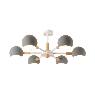 Metal Globe Chandelier 6 Lights Contemporary Pendant Lamp in Macaron White/Gray/Khaki for Bedroom