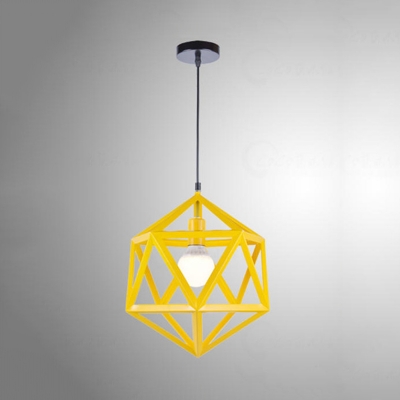 Metal Polyhedron Suspension Light Cafe Restaurant 1 Light Industrial Pendant Lamp in Blue/Red/White/Yellow