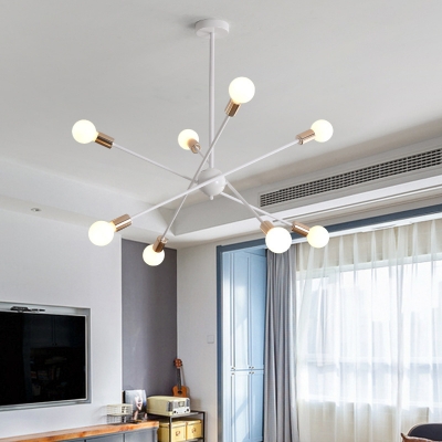 Metal Starburst Pendant Lamp 6/8 Lights Simple Stylish Chandelier in Black/White for Bedroom