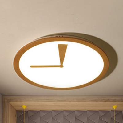 Modern Beige LED Ceiling Mount Light Clock Shape Acrylic Flush Light in Warm/White for Kindergarten