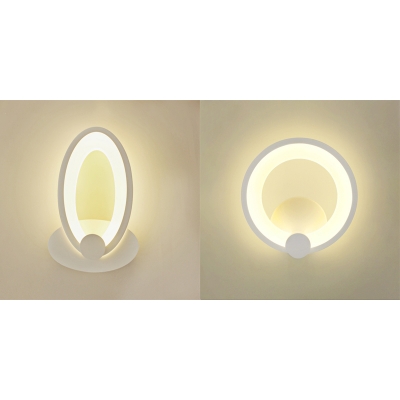Modern Circle/Oval LED Sconce Light Acrylic White Wall Lamp in Warm for Boy Girl Bedroom Hallway