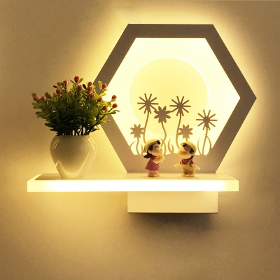 Modern Style White Wall Sconce with Vase & Plant Acrylic Sconce Light in Warm for Boy Girl Bedroom