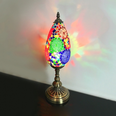 Multi-Color Teardrop Table Lamp 1 Light Moroccan Mosaic Glass Plug-In Table Light for Restaurant