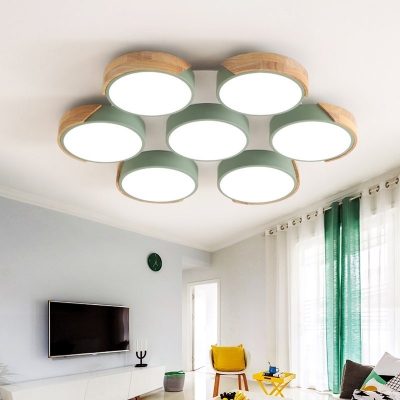Nordic Style Green/White Ceiling Mount Light Round 7 Heads Acrylic LED Ceiling Lamp for Bedroom