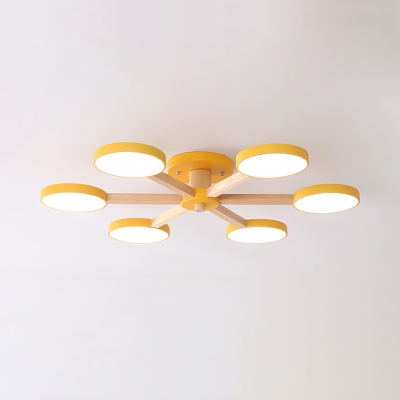 Nordic Style Macaron Colored Ceiling Lamp Snowflake 6 Heads Acrylic Semi Flush Mount Light in White/Warm for Kindergarten